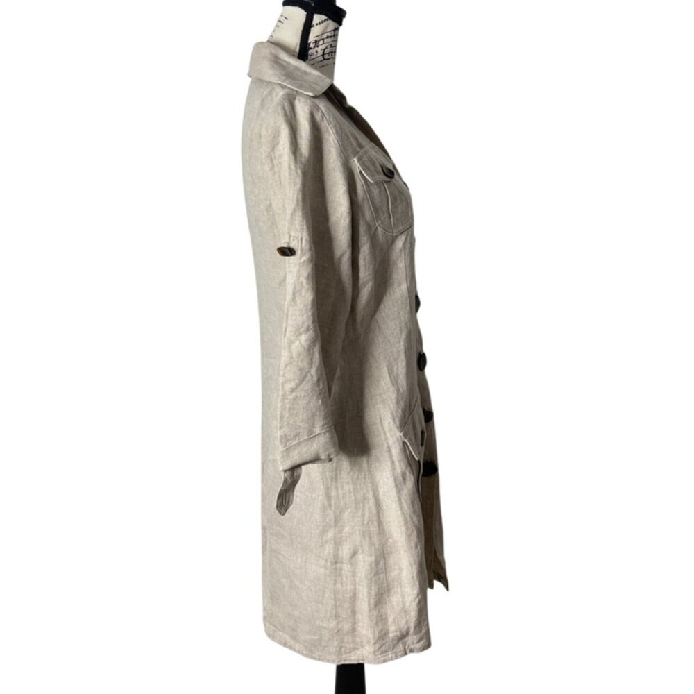 Olga Lucia Cortes Women Shirt Dress Button-Up Roll Tab Sleeve Linen Beige Size S - Picture 2 of 6